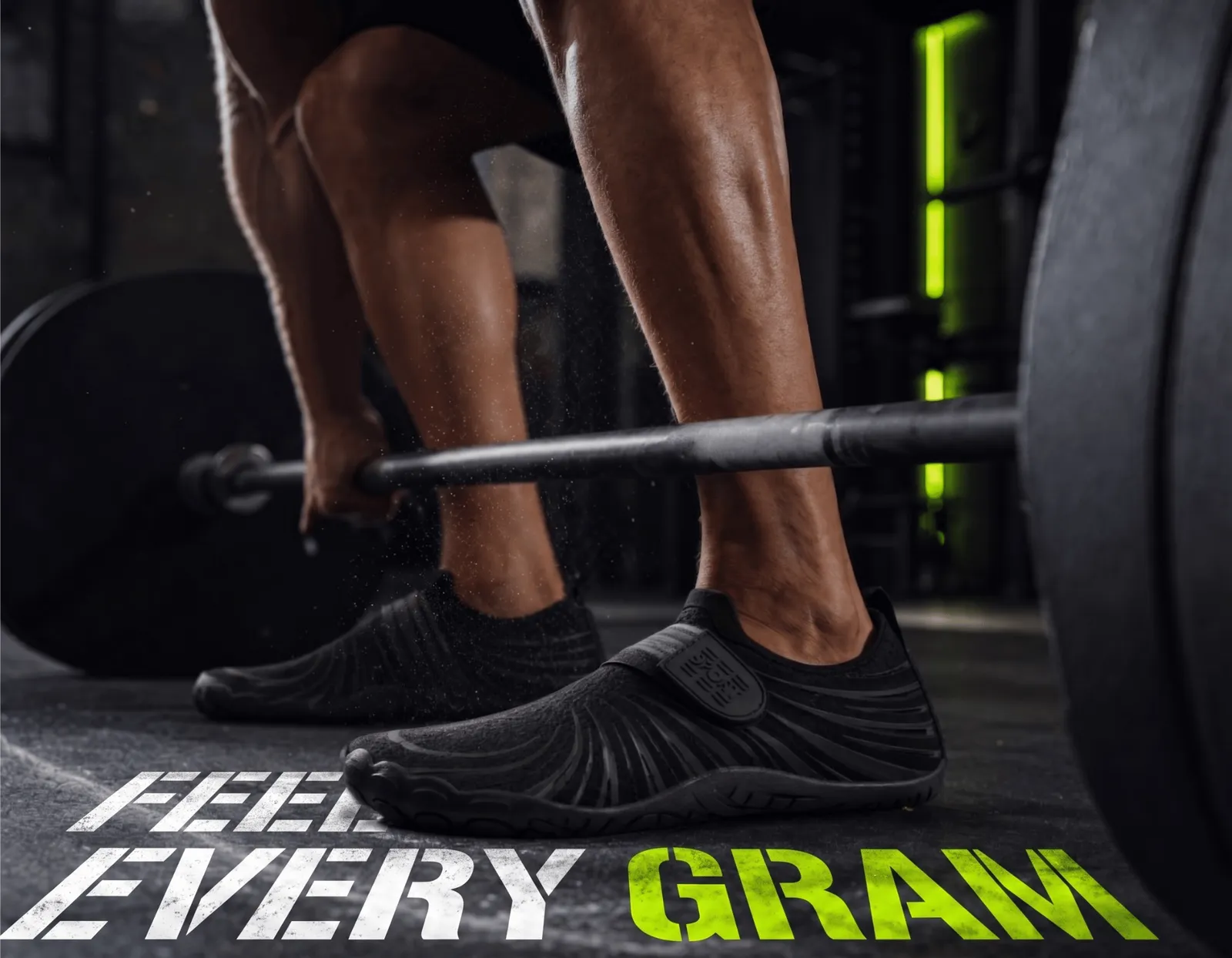 KRAFTBARE FORGE zero-drop barefoot lifting shoe used for foot and ankle strengthening under the barbell