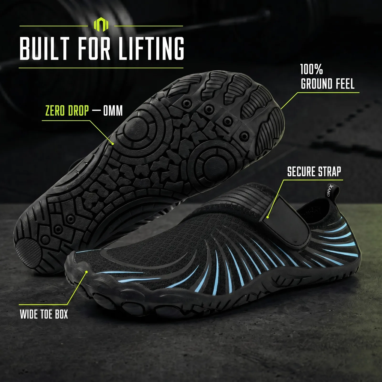 KRAFTBARE FORGE zero-drop barefoot lifting shoe in Volt, built for CrossFit lifting and functional training